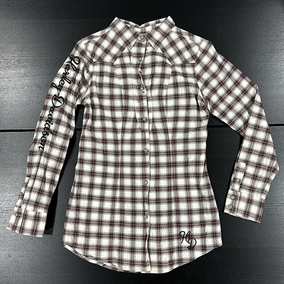 Harley-Davidson Embellished Wing with Raw Edge Applique Plaid Long Sleeve Shirt - Picture 6 of 12
